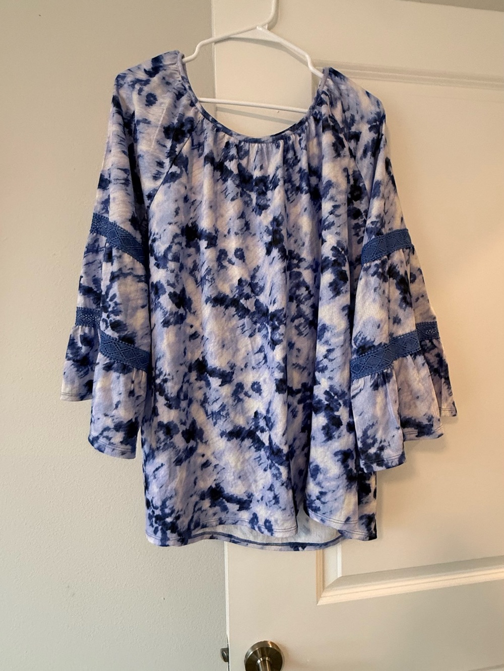 Studio Blue and White Tie-Dye Bell Sleeve Blouse